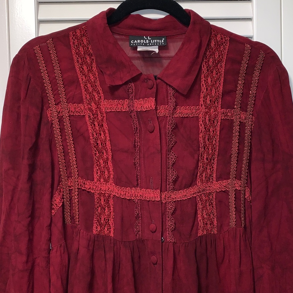 VINTAGE 90s - Hand Dyed Burgundy Long Sleeve Dress
